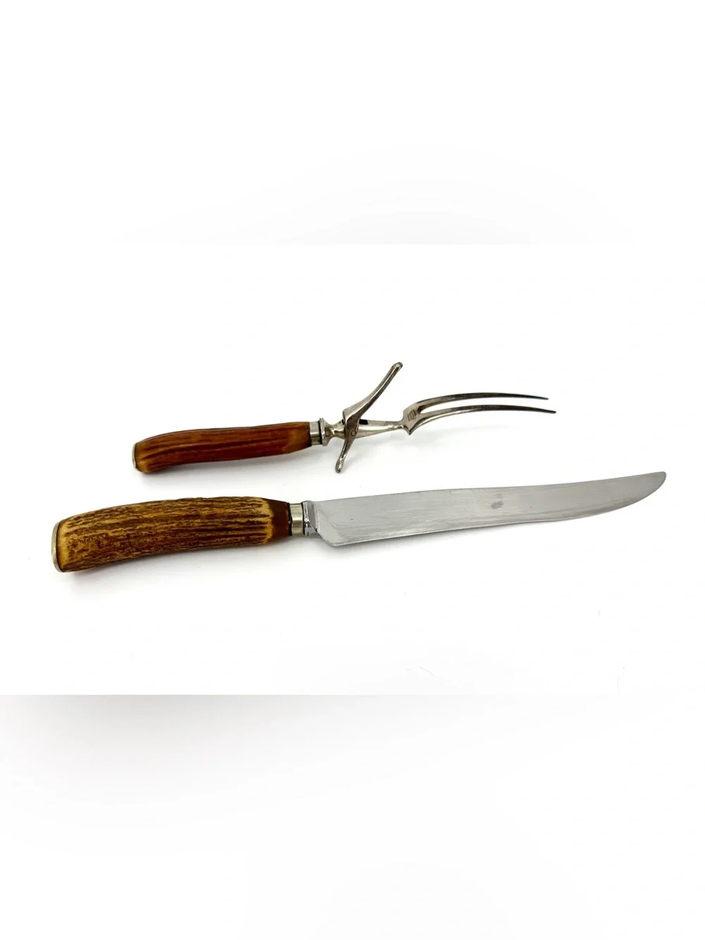 Vintage Southern & Richardson Carving Set With Stag Antler Handles